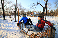 Enjoying the endless view on a “snow cradle” (Photo credit: Mr Mark Yu; programme host: Harbin Institute of Technology)